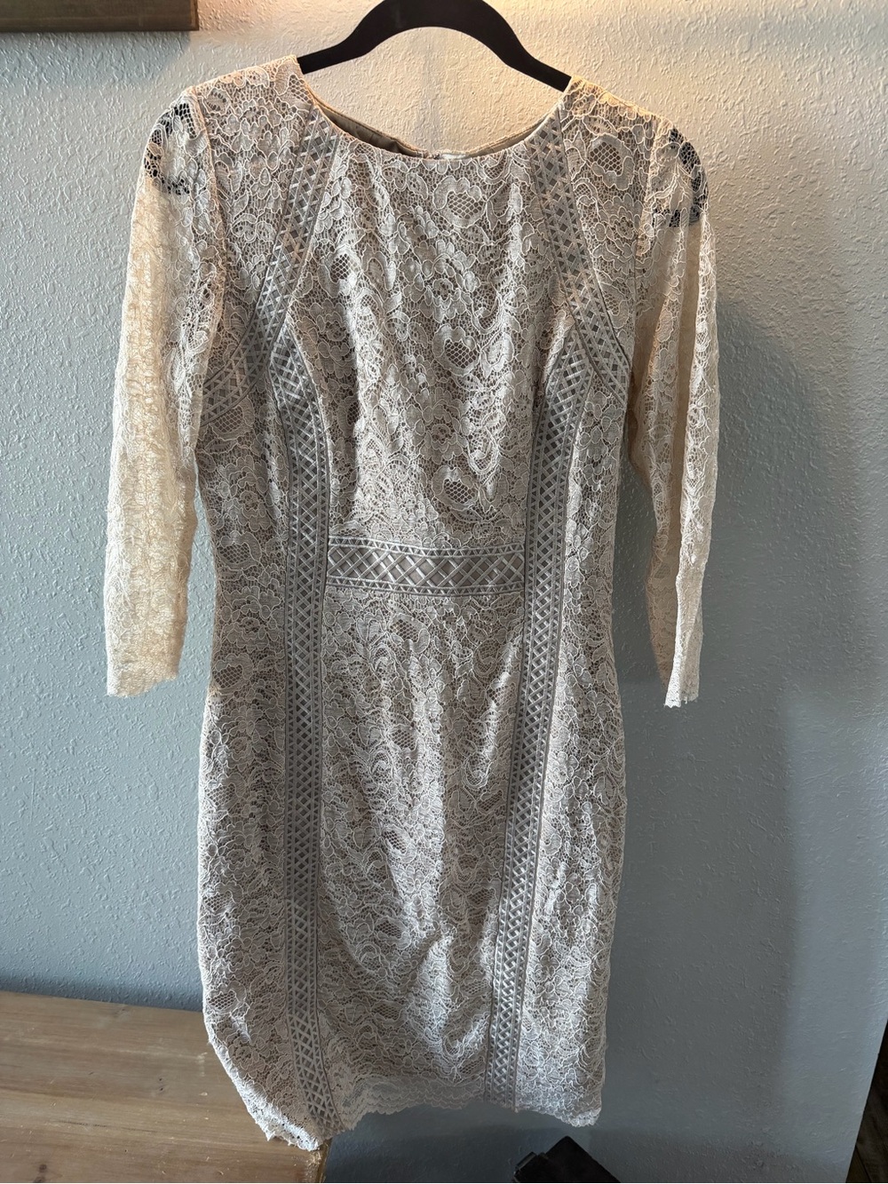 ANTONIO MELANI Ivory Lace Long-Sleeve Sheath Dress